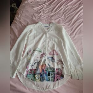 Kids White Shirt with Colorful House Print